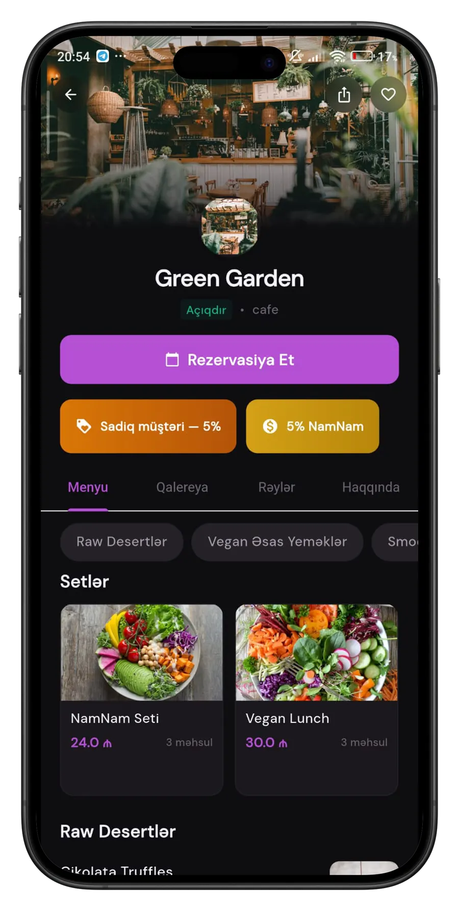 MINK app reservation screen
